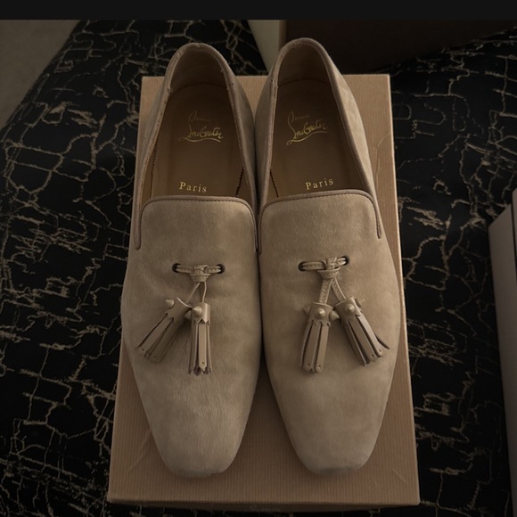 Christian Louboutin Beige Suede Loafers - Picture 1 of 6
